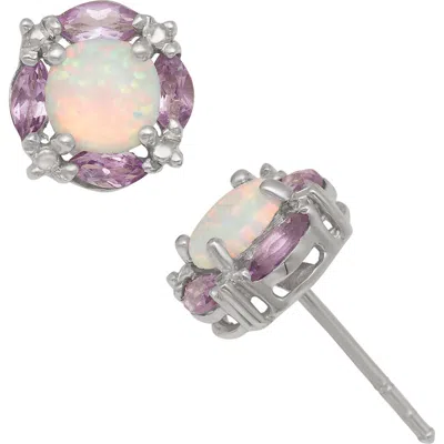 Fzn Lab Created Opal & Amethyst Stud Earrings In Gray