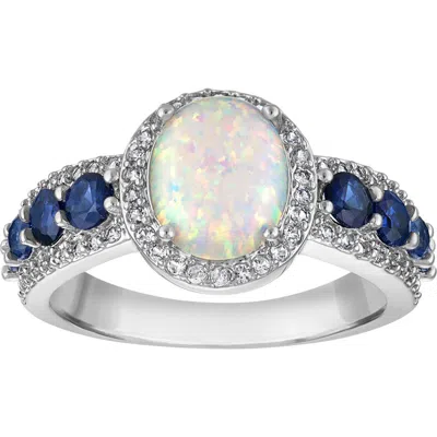 Fzn Lab Created Opal & Sapphire Statement Ring In White/ Blue/ Silver