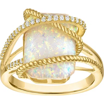 Fzn Lab Created Opal Statement Ring In White/ Yellow Gold