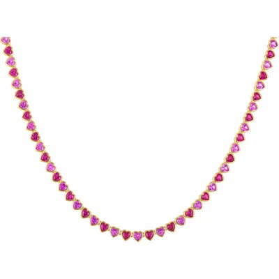 Fzn Lab Created Ruby & Pink Sapphire Heart Collar Necklace In Yellow