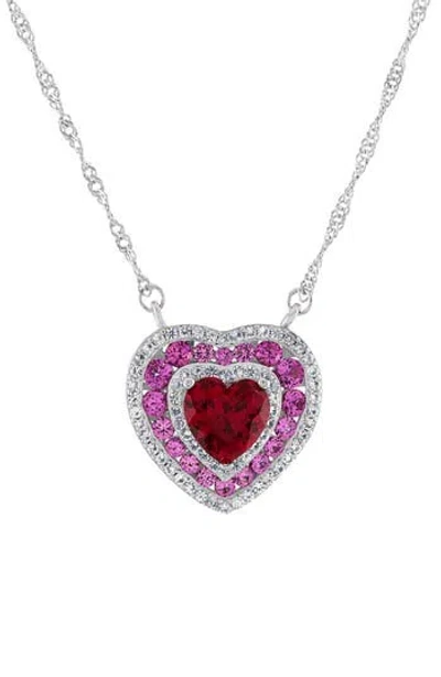 Fzn Lab Created Ruby Crystal Heart Pendant Necklace In Red/silver