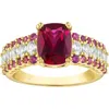 Fzn Lab Created Ruby Cushion Ring In Dark Pink/ Gold