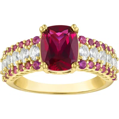 Fzn Lab Created Ruby Cushion Ring In Dark Pink/ Gold