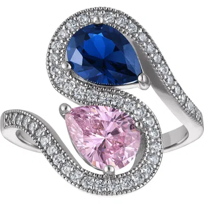 Fzn Lab Created Sapphire And Pink Topaz Bypass Ring In Pink Blue