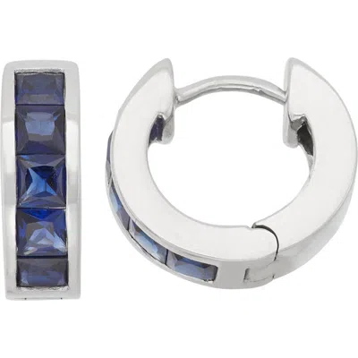 Fzn Lab-created Stone Row Huggie Hoop Earrings In Sapphire