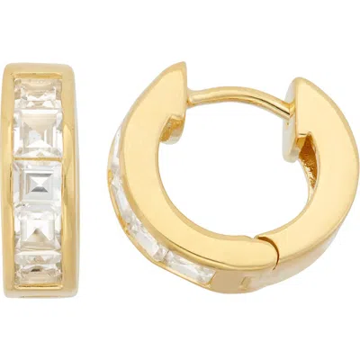Fzn Lab-created Stone Row Huggie Hoop Earrings In White Sapphire