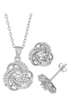 Fzn Lab Created White Sapphire Knot Pendant Necklace & Stud Earrings Set In White