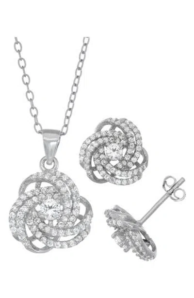 Fzn Lab Created White Sapphire Knot Pendant Necklace & Stud Earrings Set