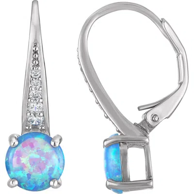 Fzn Lab Grown Opal Leverback Earrings In White