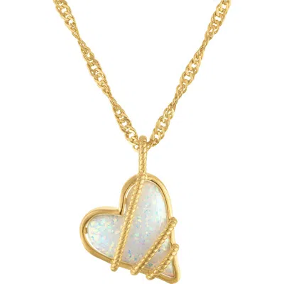 Fzn Lab-grown Opal Heart Pendant Necklace In Yellow
