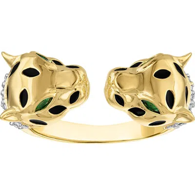 Fzn Leopard Cubic Zirconia Cocktail Ring In Gold