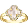 Fzn Mother-of-pearl & Cubic Zirconia Clover Ring In Yellow