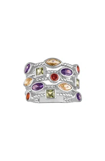 Fzn Multicolor Cubic Zirconia Cocktail Ring In Metallic