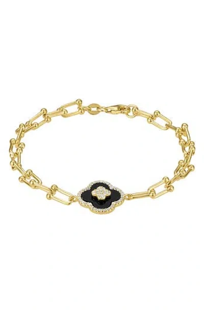 Fzn Onyx & Cubic Zirconia Clover Chain Bracelet