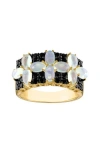 Fzn 14k Gold Over Sterling Silver Opal & Black Spinel Statement Ring In Gold
