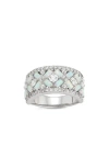 Fzn Sterling Silver Lab Grown Opal & White Sapphire Ring In Opal