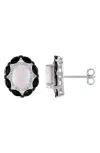Fzn Opal, Lab Created White Sapphire & Onyx Stud Earrings In White