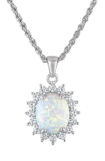 Fzn Oval Cut Lab Grown Opal Heart Pendant Necklace In Metallic