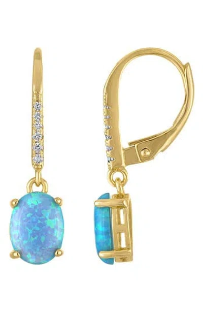 Fzn Oval Gemstone Drop Earrings In Gold