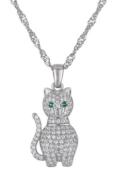 Fzn Pavé Cubic Zirconia Cat Pendant Necklace In Metallic