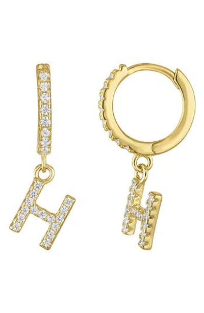 Fzn Pavé Cubic Zirconia Initial 'h' Huggie Drop Earrings In Gold