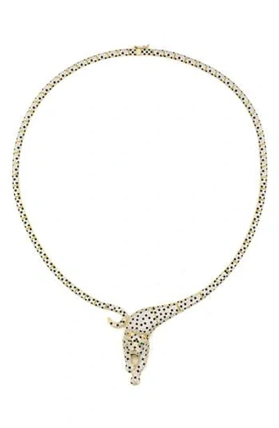 Fzn Pavé Cubic Zirconia Leopard Collar Necklace In Silver
