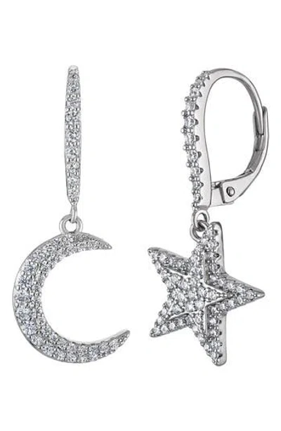 Fzn Pavé Cubic Zirconia Moon & Star Mismatched Drop Earrings In Silver