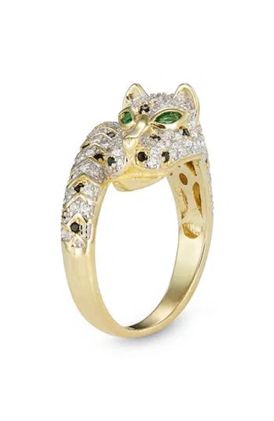 Fzn Pavé Cubic Zirconia Panther Bypass Ring In Gold