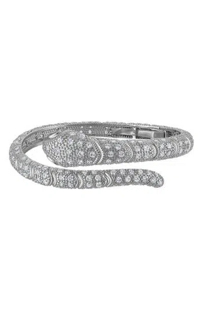 Fzn Pavé Cubic Zirconia Snake Hinged Bracelet In Silver