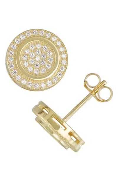 Fzn 14k Gold Over Silver Pavé Cz Round Stud Earrings In Yellow