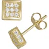 Fzn 14k Gold Plated Silver Pavé Cz Square Stud Earrings In Yellow