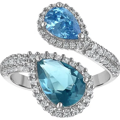 Fzn Pear Cubic Zirconia Bypass Ring In Blue