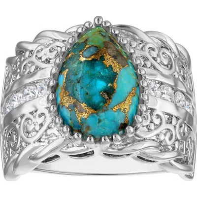Fzn Pear Cut Turquoise Cocktail Ring In Metallic