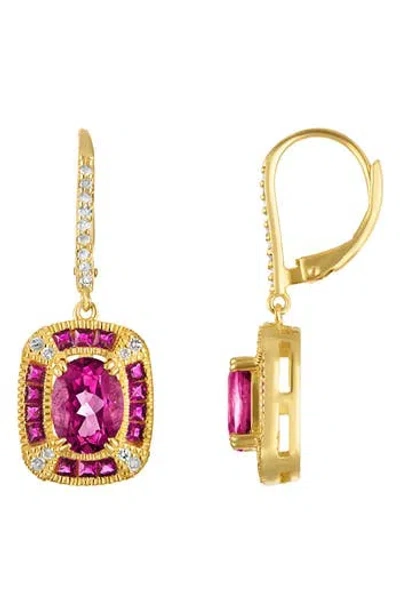 Fzn Pink Topaz & Diamond Drop Earrings In Gold