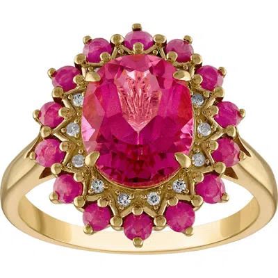 Fzn 14k Gold Over Silver Pink Topaz, Ruby & Diamond Ring In Pink/gold