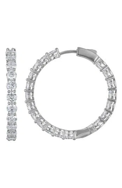 Fzn Round Cut Cubic Zirconia Hoop Earrings In Silver