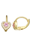 Fzn Semiprecious Stone & Cz Heart Earrings In Pink