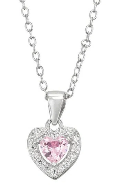Fzn Semiprecious Stone & Cz Heart Pendant Necklace In Pink