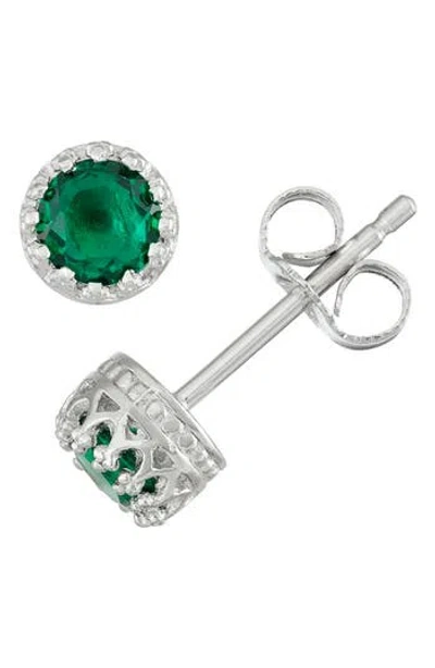 Fzn Semiprecious Stone Crown Stud Earrings In Emerald