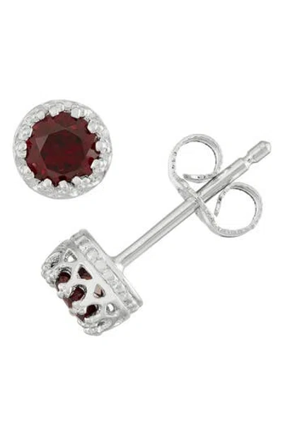 Fzn Semiprecious Stone Crown Stud Earrings In Garnet