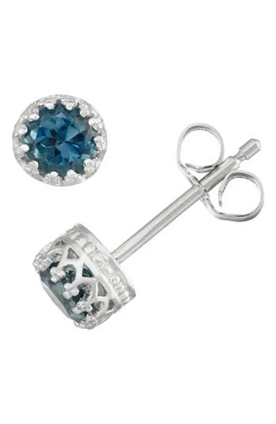 Fzn Semiprecious Stone Crown Stud Earrings In London Blue Topaz