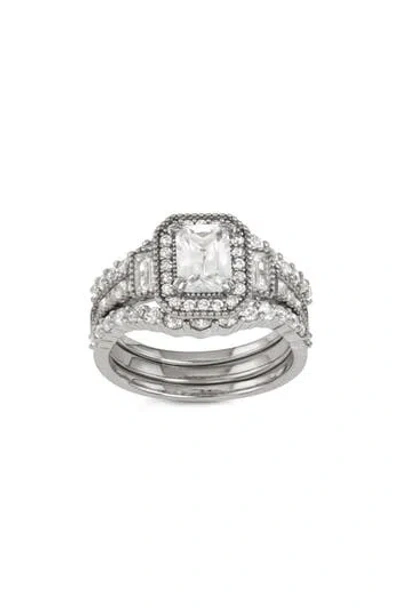 Fzn Set Of 3 Lab Grown White Sapphire Stackable Rings In Pattern