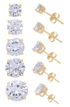 Fzn Set Of 5 Cubic Zirconia Stud Earrings In Gold