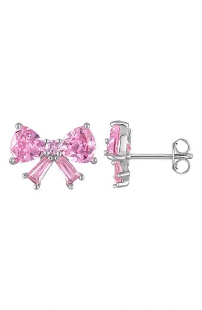 Fzn Sterling Silver & Cubic Zirconia Bow Earrings In Pink