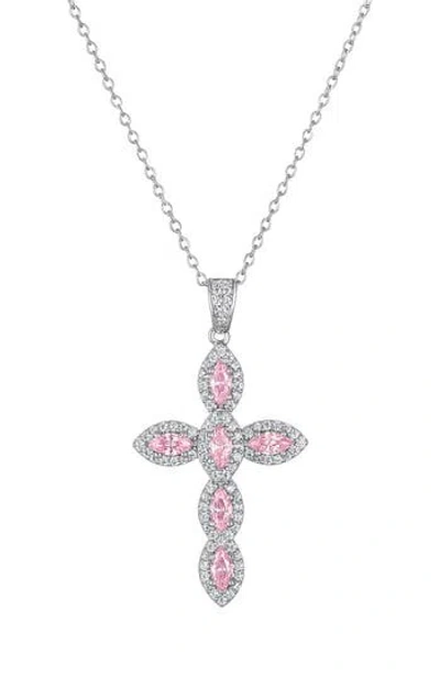 Fzn Sterling Silver & Cubic Zirconia Cross Pendant Necklace In Pink