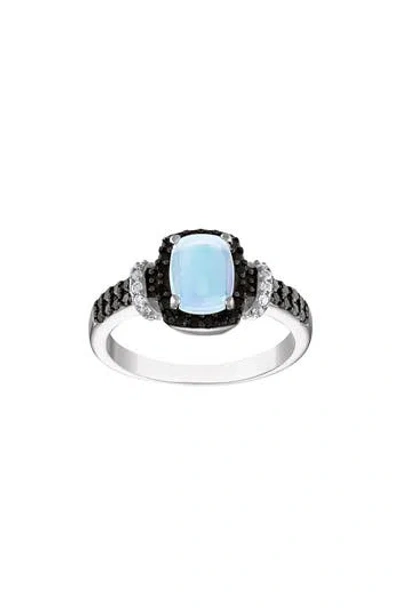 Fzn Sterling Silver Black Spinel & Opal Ring In White