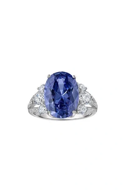Fzn Sterling Silver Blue Oval & White Round Cubic Zirconia Ring