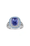 Fzn Sterling Silver Blue Oval & White Round Cubic Zirconia Ring In Blue