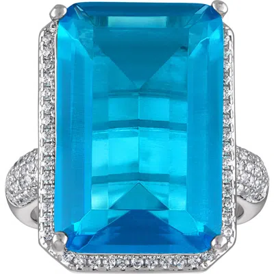 Fzn Sterling Silver Blue Topaz & Cubic Zirconia Ring