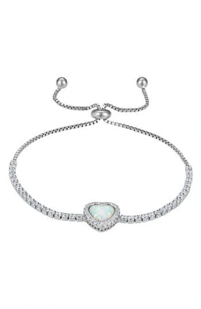 Fzn Sterling Silver Created Opal Heart Charm Bracelet In Metallic